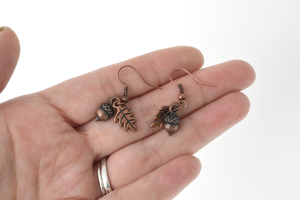 Copper Acorn Charm Earrings | Fall Acorn | Nature Jewelry | Woodland Acorn Earrings - Enchanted Leaves - Nature Jewelry - Unique Handmade Gifts