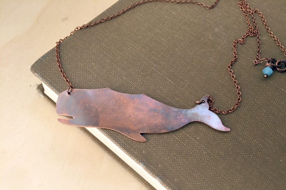 Large Copper Whale Necklace | Nautical Jewelry | Whale Pendant - Enchanted Leaves - Nature Jewelry - Unique Handmade Gifts