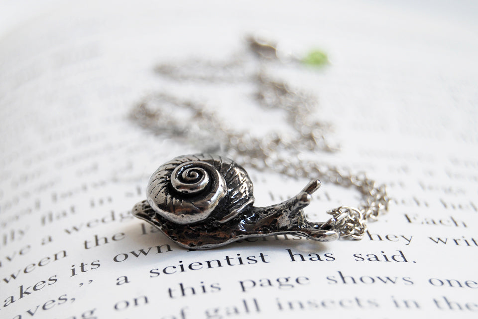 Large Forest Snail Necklace | Silver Snail Charm Necklace | Cute Woodland Snail Pendant