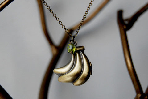 Banana Locket | Brass Banana Charm Necklace | Fruit Charm | Tiki Locket - Enchanted Leaves - Nature Jewelry - Unique Handmade Gifts