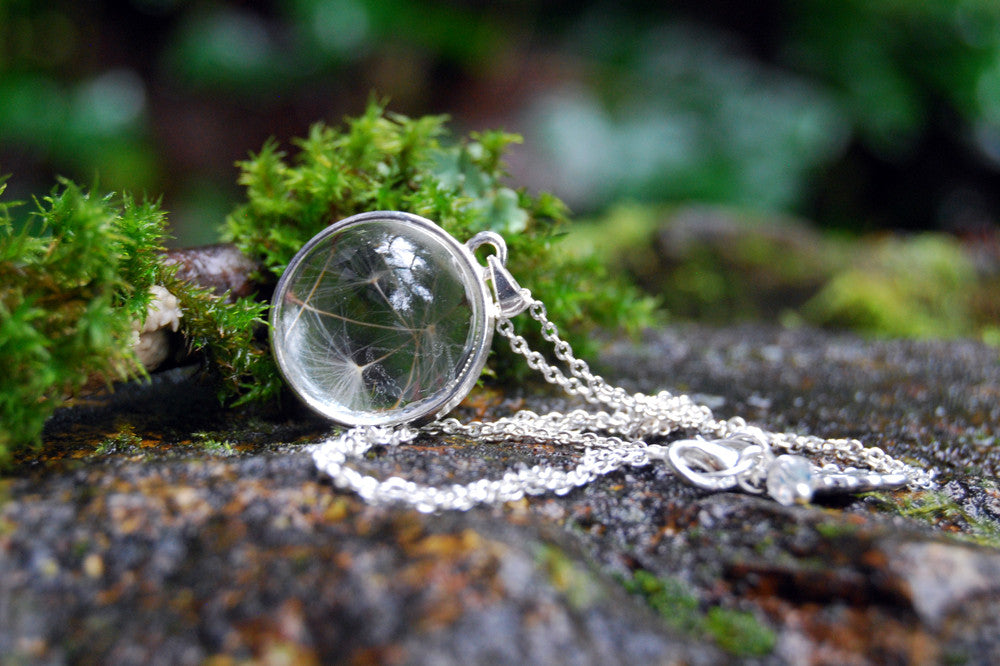 Dandelion Wishes Necklace | Glass Terrarium Necklace | Dandelion Wish Pendant | Whimsical Necklace - Enchanted Leaves - Nature Jewelry - Unique Handmade Gifts