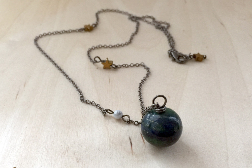 Earth & Moon Necklace | Gemstone Space Planet Necklace | Unique Science Pendant Necklace - Enchanted Leaves - Nature Jewelry - Unique Handmade Gifts