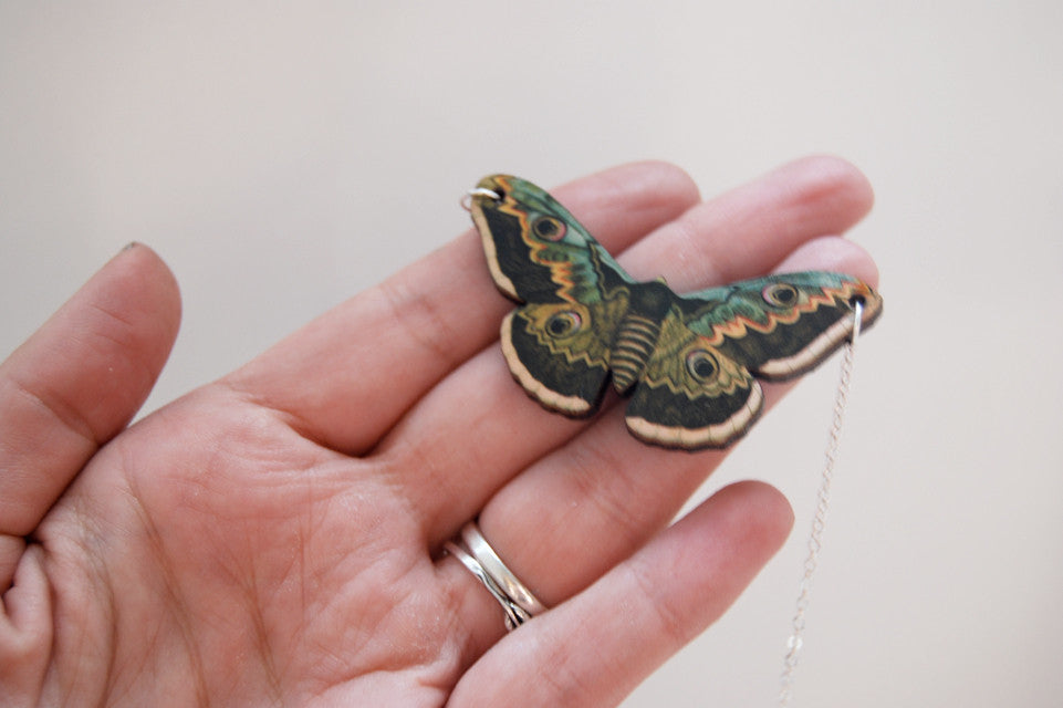 Emperor Moth Necklace | Moth Charm Necklace | Woodland Forest Moth - Enchanted Leaves - Nature Jewelry - Unique Handmade Gifts