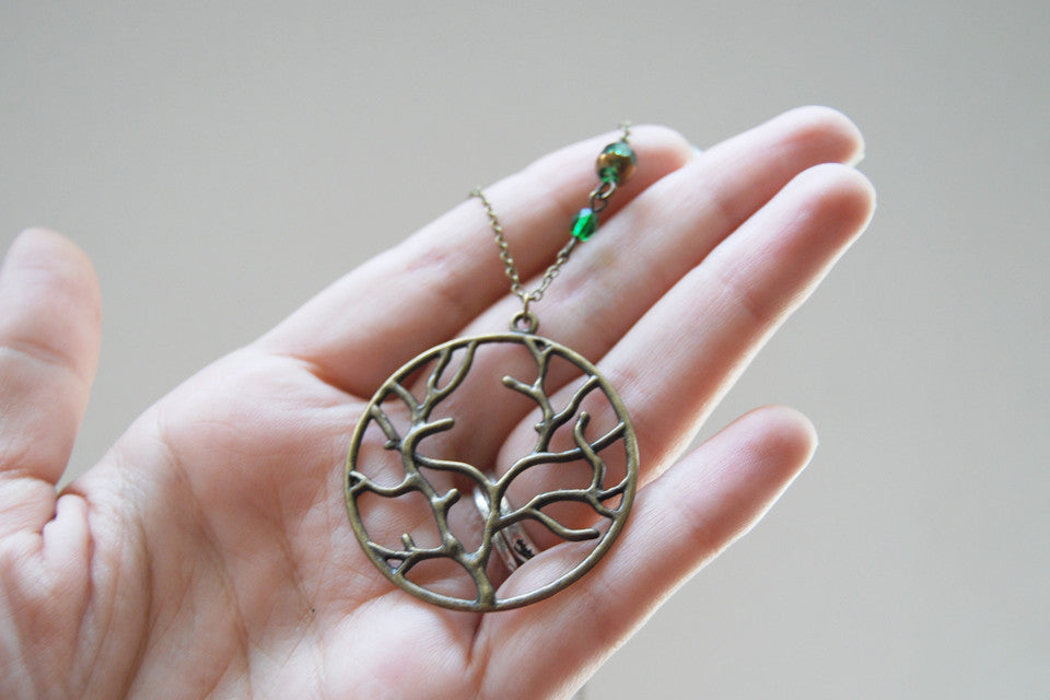 Fangorn Forest | Brass Tree Charm Necklace | Woodland Forest Pendant - Enchanted Leaves - Nature Jewelry - Unique Handmade Gifts