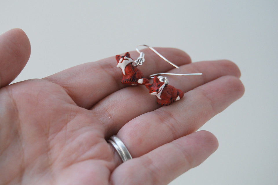 Little Red Fox Earrings | Fox Charm Earrings | Woodland Jewelry - Enchanted Leaves - Nature Jewelry - Unique Handmade Gifts