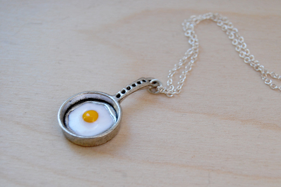 Sunny Side Up! | Egg in a Pan Charm Necklace | Breakfast Foods Jewelry - Enchanted Leaves - Nature Jewelry - Unique Handmade Gifts