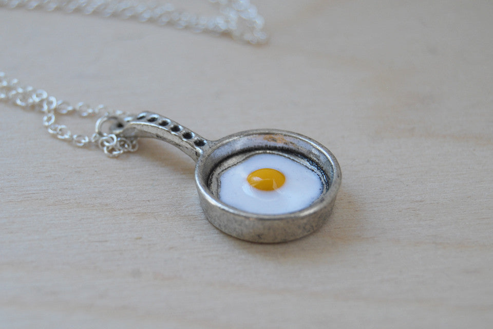 Sunny Side Up! | Egg in a Pan Charm Necklace | Breakfast Foods Jewelry - Enchanted Leaves - Nature Jewelry - Unique Handmade Gifts