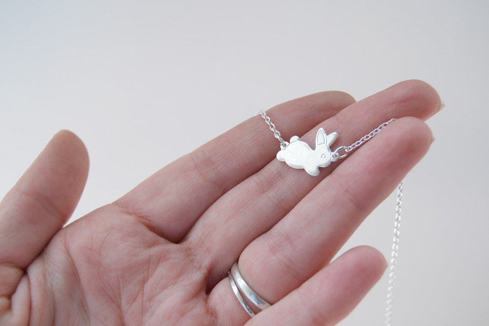 Frolicking Rabbit Necklace | Cute Bunny Rabbit Charm Necklace | Woodland Jewelry - Enchanted Leaves - Nature Jewelry - Unique Handmade Gifts