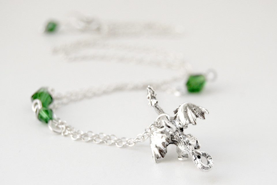 Teeny Tiny Silver Dragon Necklace | Cute Fantasy Charm Necklace | Dragon Charm Necklace - Enchanted Leaves - Nature Jewelry - Unique Handmade Gifts