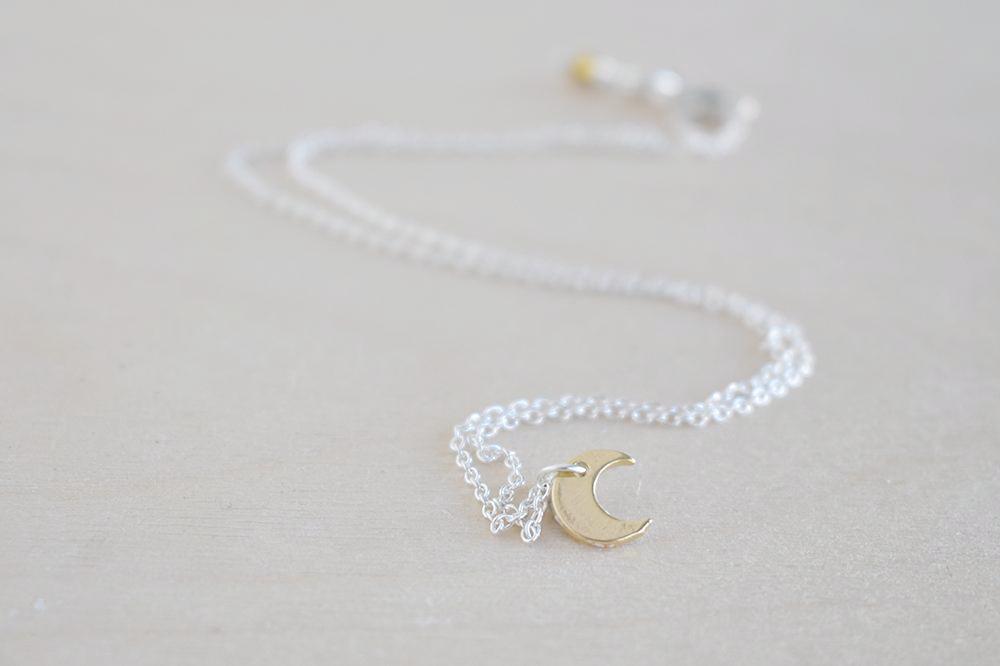 Golden Moon Necklace | Little Crescent Moon Charm Necklace | Lunar Jewelry - Enchanted Leaves - Nature Jewelry - Unique Handmade Gifts