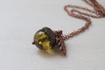 Copper & Green Amber Acorn Necklace | Fall Nature Jewelry | Woodland Gemstone Acorn Charm Necklace - Enchanted Leaves - Nature Jewelry - Unique Handmade Gifts