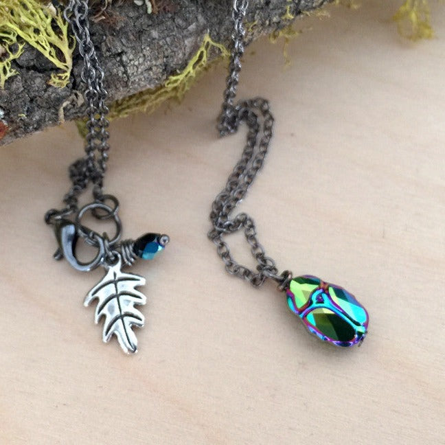 Iridescent Green Beetle Necklace | Cute Insect Charm Necklace | Nature Jewelry - Enchanted Leaves - Nature Jewelry - Unique Handmade Gifts