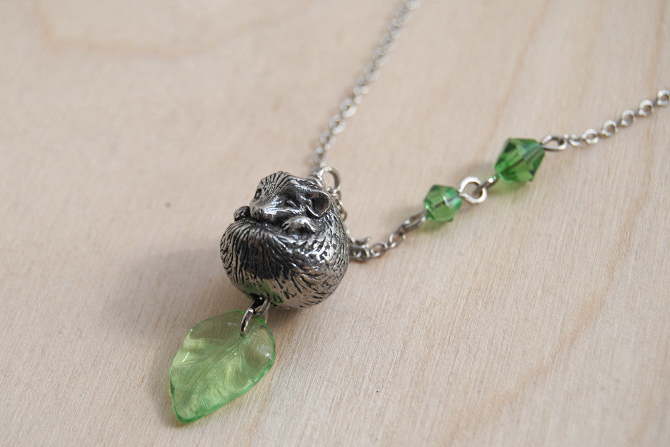 Happy Hedgehog Necklace | Cute Hedgehog Charm Necklace | Forest Hedgehog Pendant - Enchanted Leaves - Nature Jewelry - Unique Handmade Gifts