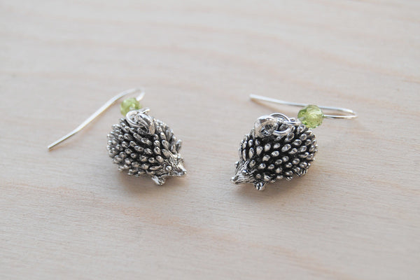 Adorable Teeny Tiny Hedgehog Earrings | Cute Silver Hedgehog Charm Earrings | Forest Hedgehogs - Enchanted Leaves - Nature Jewelry - Unique Handmade Gifts