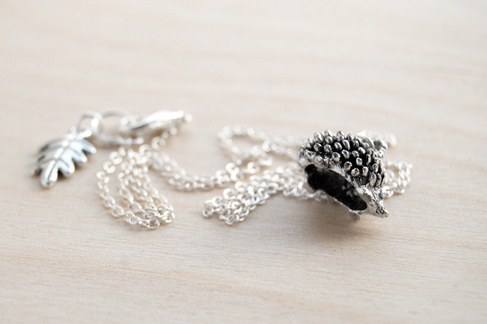 Teeny Tiny Hedgehog Necklace | Cute Silver Forest Hedgehog Charm Necklace | Hedgie Jewelry - Enchanted Leaves - Nature Jewelry - Unique Handmade Gifts