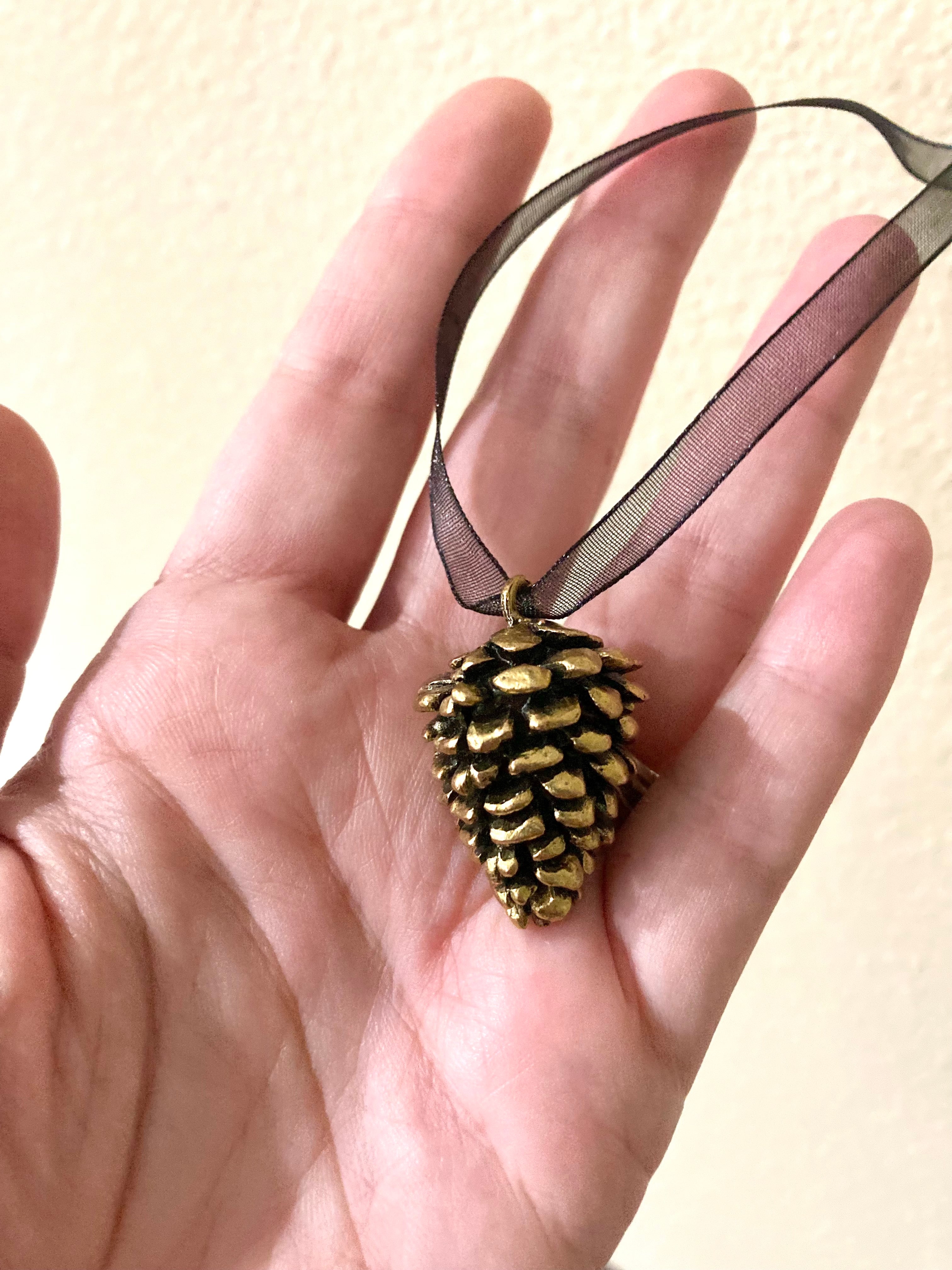 Brass Pine Cone Ornament | Holiday Pinecone Ornament | Winter Nature Ornament | Woodland Gift Tags