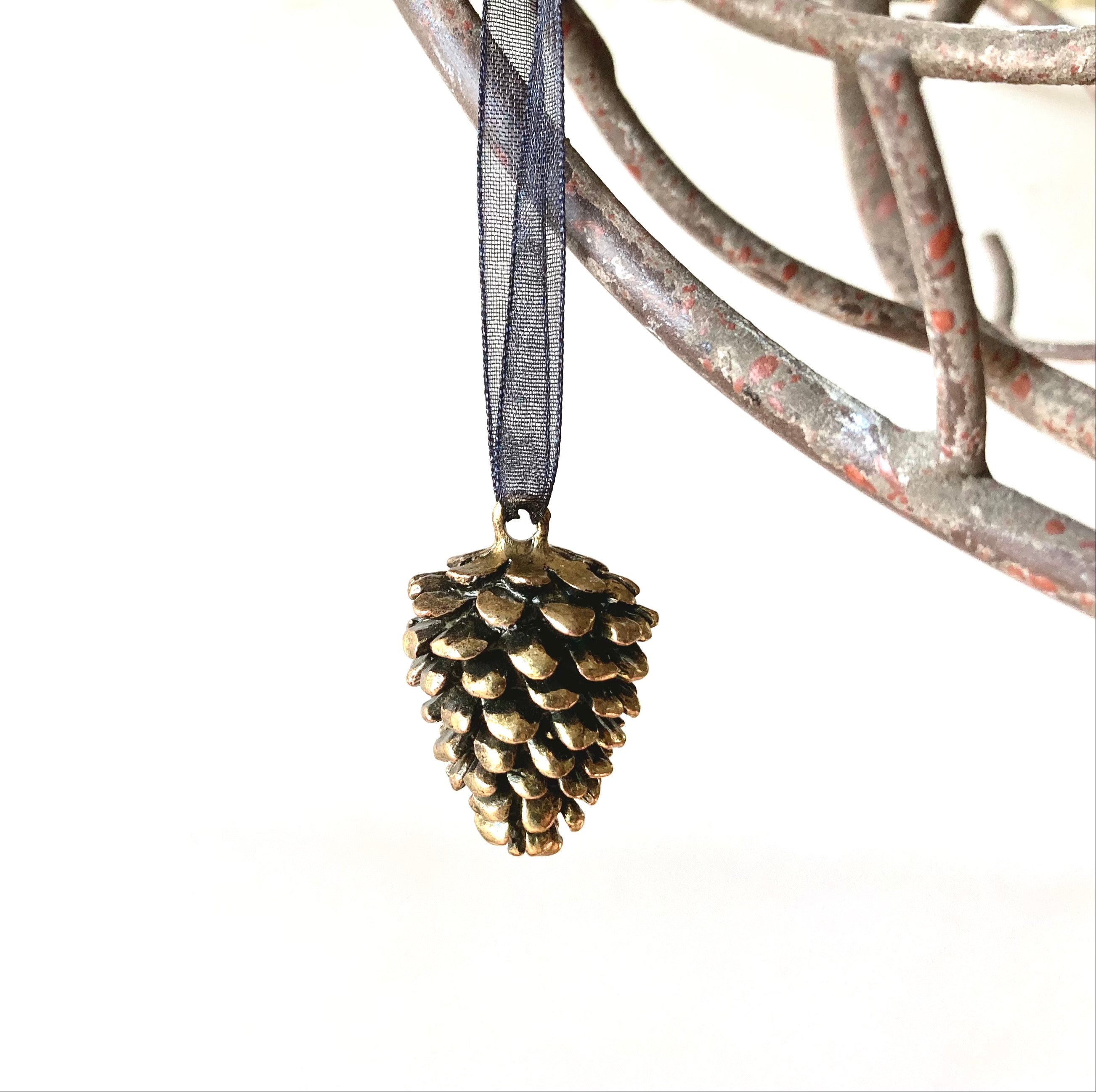 Brass Pine Cone Ornament, Holiday Pinecone Ornament