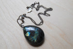 Giant Labradorite Teardrop Necklace | Gemstone Jewelry | Labradorite Crystal Necklace - Enchanted Leaves - Nature Jewelry - Unique Handmade Gifts