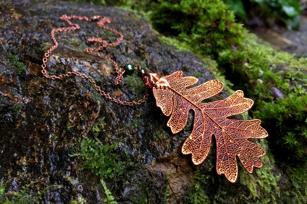Large Fallen Copper Oak Leaf Necklace REAL Oak Leaf Pendant Electr