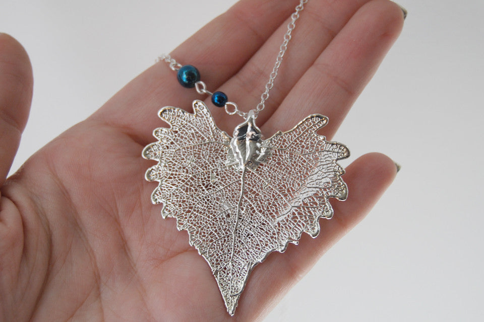 Large Fallen Silver Cottonwood Leaf Necklace | REAL Cottonwood Leaf Pendant | Silver Electroformed Pendant | Nature Jewelry - Enchanted Leaves - Nature Jewelry - Unique Handmade Gifts