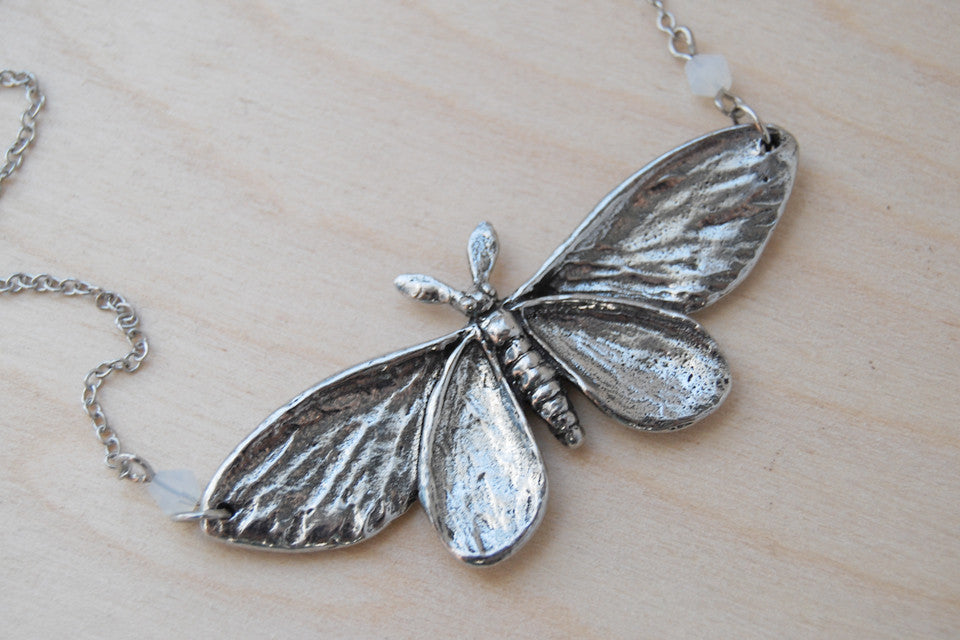 Majestic Silver Moth Necklace | Large Silver Moth Pendant | Insect Jewelry - Enchanted Leaves - Nature Jewelry - Unique Handmade Gifts