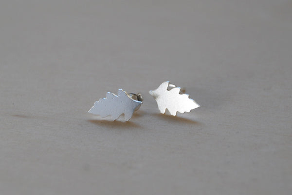 Silver Oak Leaf Stud Earrings | Woodland Leaf Jewelry | Fall Earrings - Enchanted Leaves - Nature Jewelry - Unique Handmade Gifts