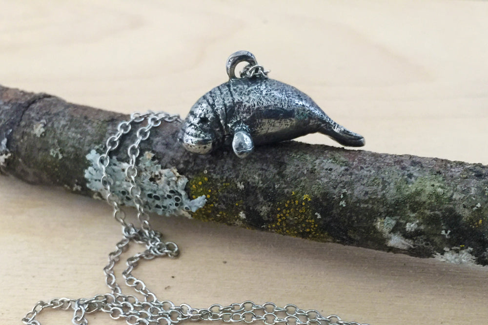Manatee Necklace | Sea Cow Animal Necklace | Pewter Manatee Charm Necklace - Enchanted Leaves - Nature Jewelry - Unique Handmade Gifts
