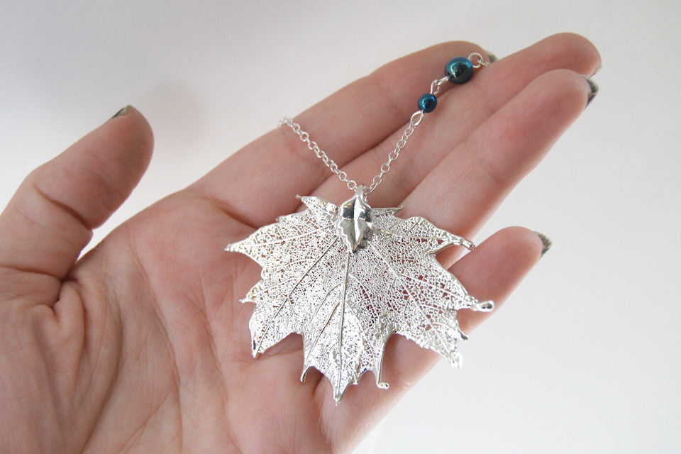 Custom Medium Silver Maple Leaf Necklace | Electroformed Jewelry | Real Maple Leaf Nature Jewelry - Enchanted Leaves - Nature Jewelry - Unique Handmade Gifts