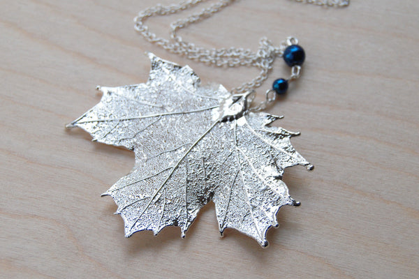 Medium Silver Maple Leaf Necklace | Electroformed Leaf Pendant | Real Maple Leaf Nature Jewelry - Enchanted Leaves - Nature Jewelry - Unique Handmade Gifts