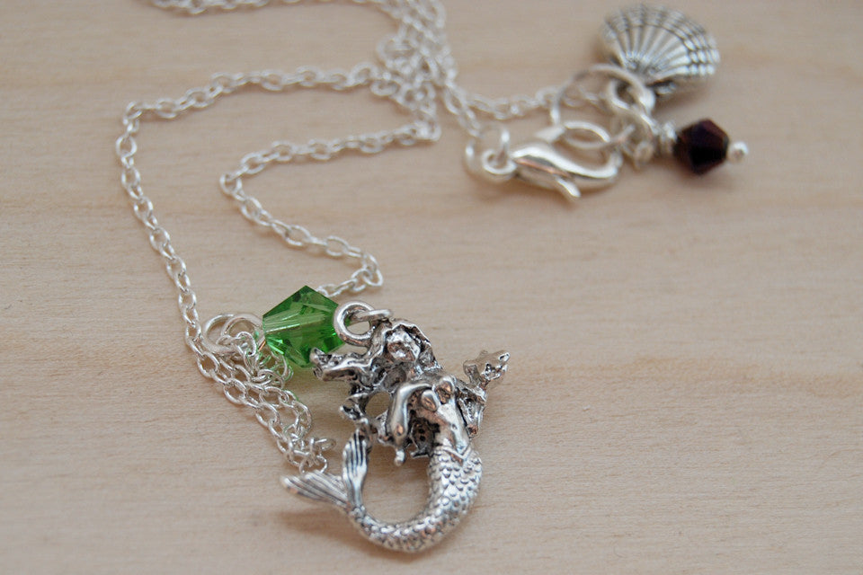 Mermaid Necklace | Silver Mermaid Charm Necklace | Fantasy Jewelry - Enchanted Leaves - Nature Jewelry - Unique Handmade Gifts
