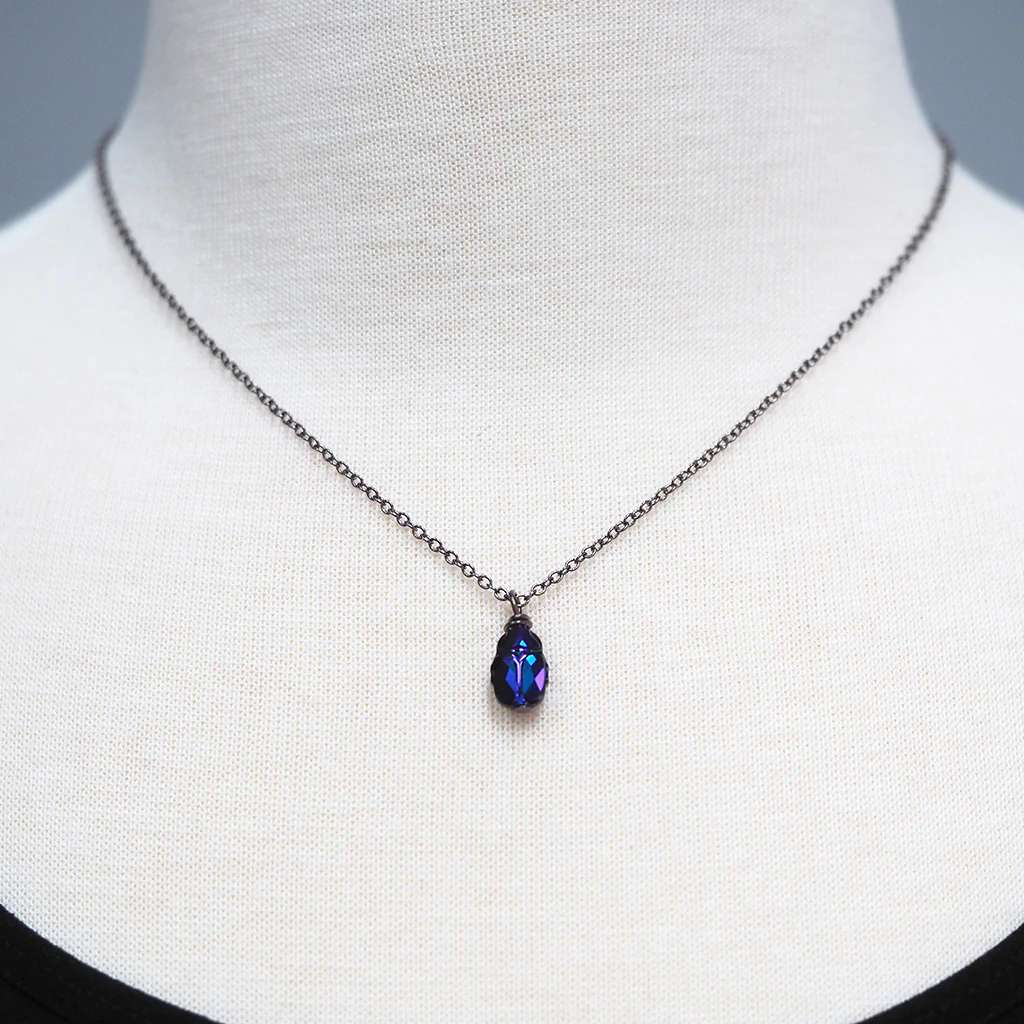 Iridescent Midnight Beetle Necklace | Cute Insect Charm Necklace | Nature Jewelry