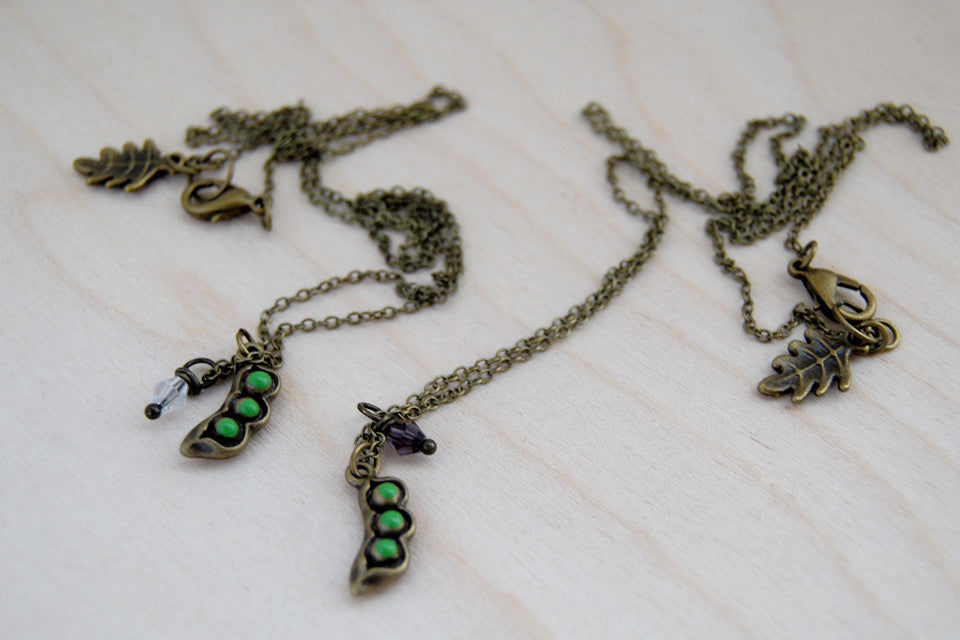 Peapod BFF Necklace (Sold Singly) | Brass Peapod Charm Necklace | Best Friend Necklace - Enchanted Leaves - Nature Jewelry - Unique Handmade Gifts