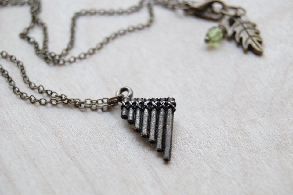 Peter Pan Flute Pipes Necklace | Cute Peter Pan Charm Necklace | Pan Pipes Pendant Necklace - Enchanted Leaves - Nature Jewelry - Unique Handmade Gifts