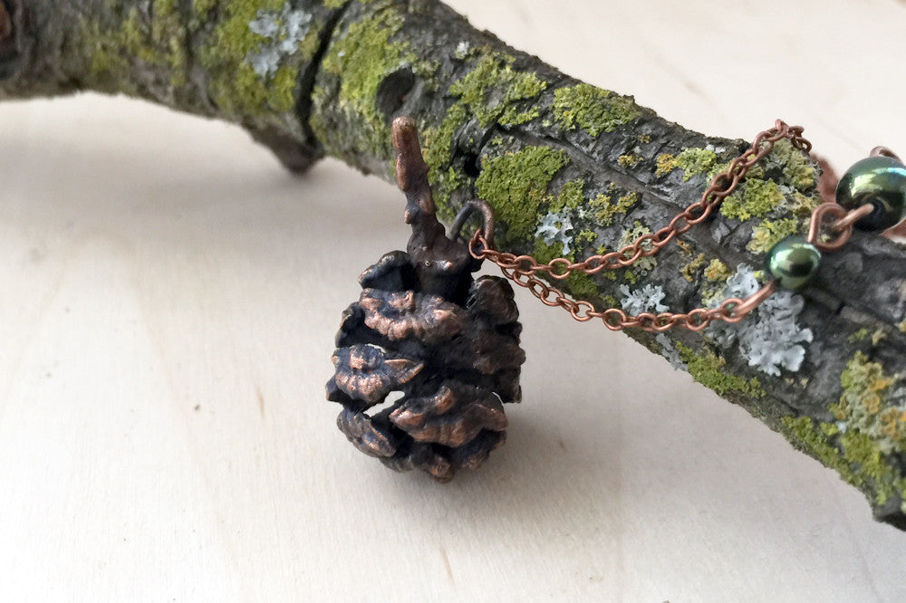 Copper Sequoia Pine Cone Necklace | Pinecone Jewelry | Electroformed Nature | Woodland Pine Cone - Enchanted Leaves - Nature Jewelry - Unique Handmade Gifts