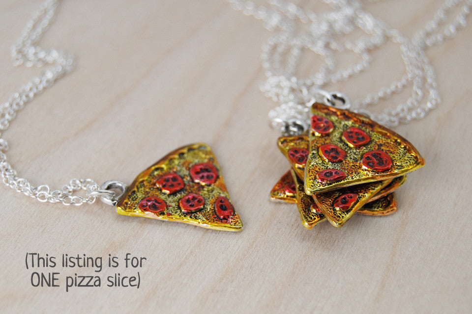 Pizza by the Slice | BFF Necklace | Best Friend Charm Necklace | Pizza Necklace (Sold Singly) - Enchanted Leaves - Nature Jewelry - Unique Handmade Gifts