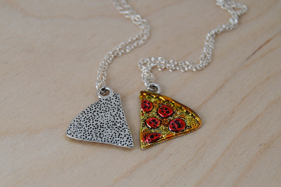 Pizza by the Slice | BFF Necklace | Best Friend Charm Necklace | Pizza Necklace (Sold Singly) - Enchanted Leaves - Nature Jewelry - Unique Handmade Gifts