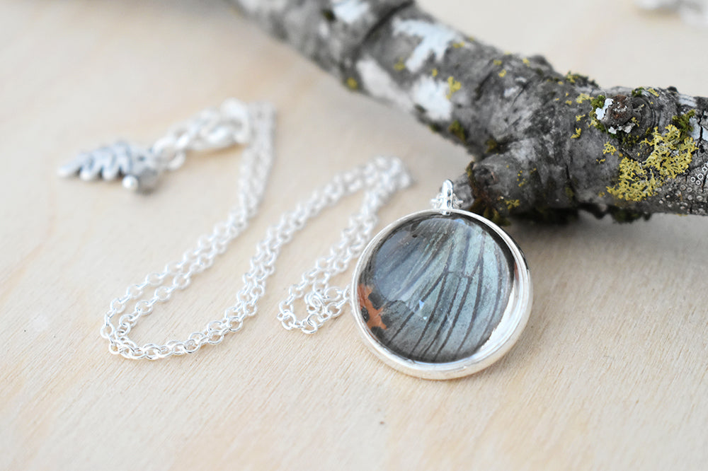Real Butterfly Wing Necklace | Glass Butterfly Pendant Necklace - Enchanted Leaves - Nature Jewelry - Unique Handmade Gifts