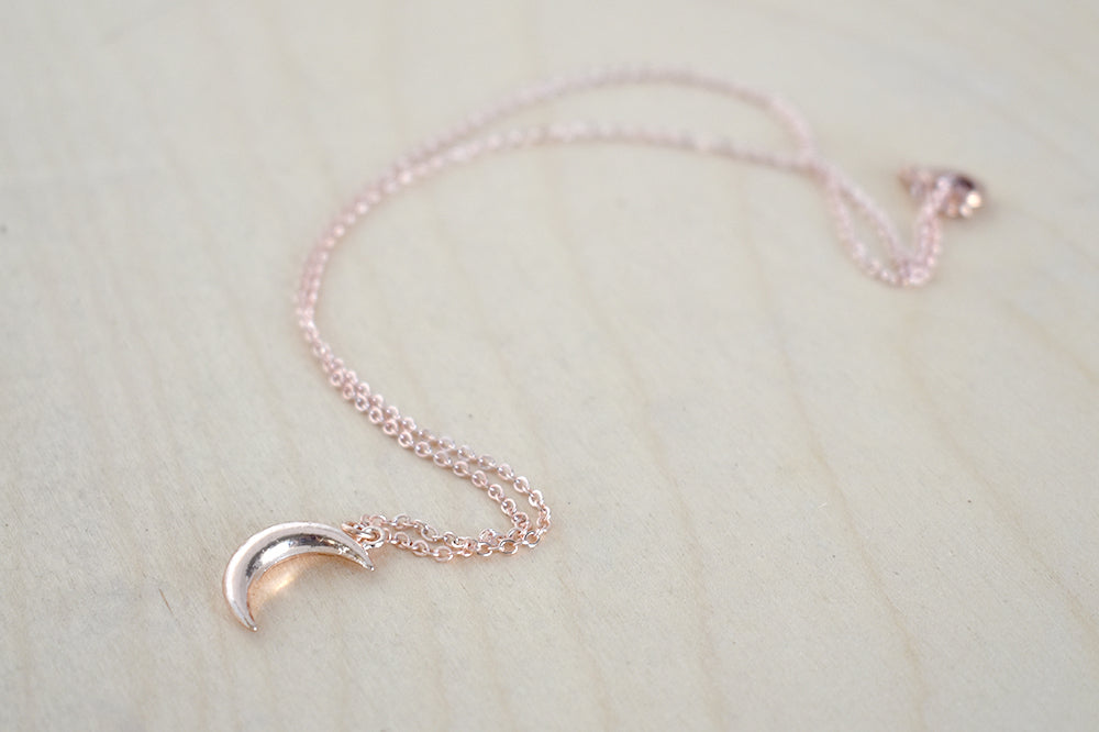 Rose Gold Moon Necklace | Crescent Moon Charm Jewelry | Simple and Elegant Charm Necklace - Enchanted Leaves - Nature Jewelry - Unique Handmade Gifts