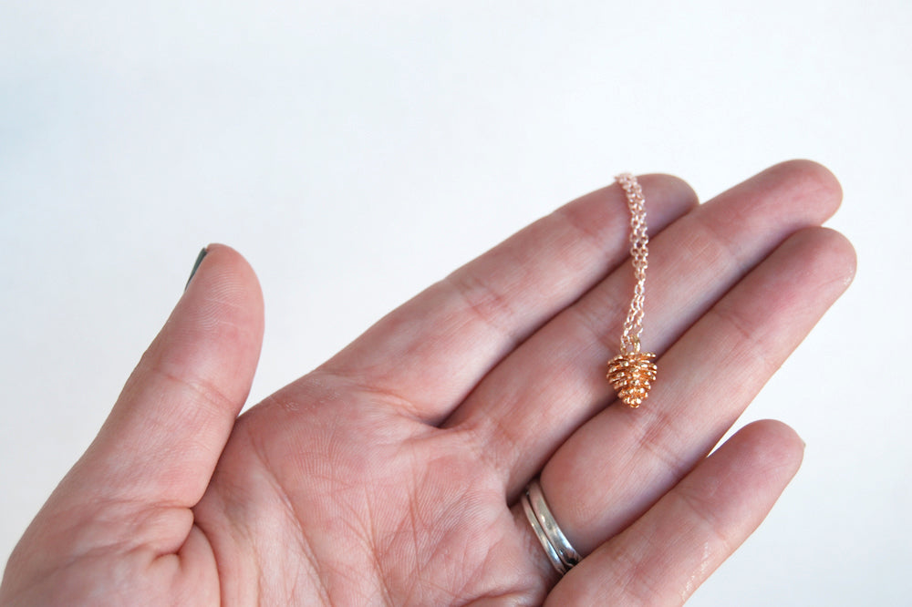 Rose Gold Pine Cone Necklace | Nature Jewelry | Fall Pinecone Charm Necklace - Enchanted Leaves - Nature Jewelry - Unique Handmade Gifts