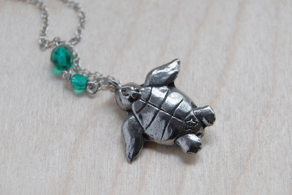 Majestic Sea Turtle Necklace | Silver Sea Turtle Charm Necklace | Sea Animal Jewelry - Enchanted Leaves - Nature Jewelry - Unique Handmade Gifts
