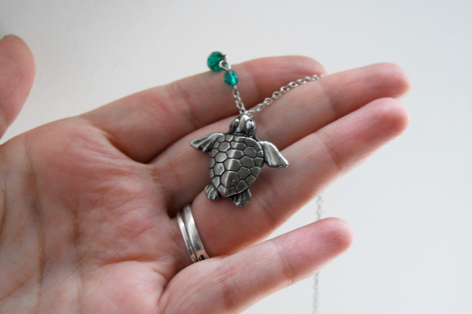 Majestic Sea Turtle Necklace | Silver Sea Turtle Charm Necklace | Sea Animal Jewelry - Enchanted Leaves - Nature Jewelry - Unique Handmade Gifts