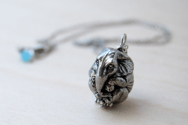 Shy Elephant Necklace | Pewter Elephant Charm Necklace | Cute Elephant Pendant - Enchanted Leaves - Nature Jewelry - Unique Handmade Gifts