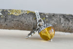 Baltic Amber and Silver Acorn Necklace | Real Amber Necklace | Nature Jewelry | Fall Amber Acorn - Enchanted Leaves - Nature Jewelry - Unique Handmade Gifts