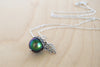 Silver Beetle Magic Acorn Necklace | Iridescent Rainbow Green Acorn Pendant | Forest Nature Jewelry - Enchanted Leaves - Nature Jewelry - Unique Handmade Gifts