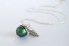 Silver Beetle Magic Acorn Necklace | Iridescent Rainbow Green Acorn Pendant | Forest Nature Jewelry - Enchanted Leaves - Nature Jewelry - Unique Handmade Gifts