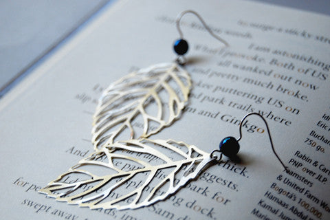 Large Silver Skeleton Leaf Earrings | Leaf Charm Earrings - Enchanted Leaves - Nature Jewelry - Unique Handmade Gifts