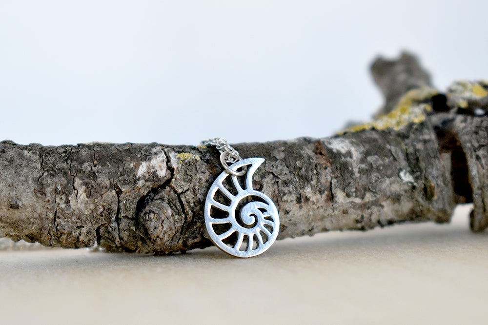 Little Silver Nautilus Charm Necklace | Cute Nautical Charm Necklace | Ammonite Shell Jewelry - Enchanted Leaves - Nature Jewelry - Unique Handmade Gifts