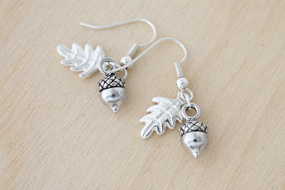 Silver Acorn Charm Earrings | Fall Acorn | Nature Jewelry | Woodland Acorn Earrings - Enchanted Leaves - Nature Jewelry - Unique Handmade Gifts