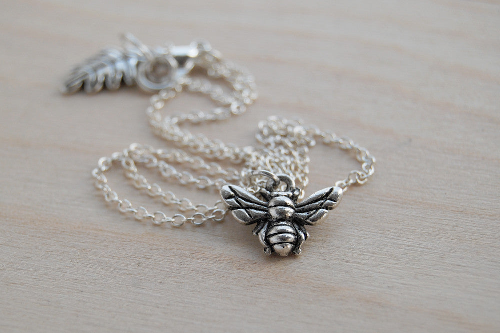 Teeny Tiny Silver Bee Charm Necklace | Cute Honey Bee Charm Necklace | Dainty Bee Necklace - Enchanted Leaves - Nature Jewelry - Unique Handmade Gifts