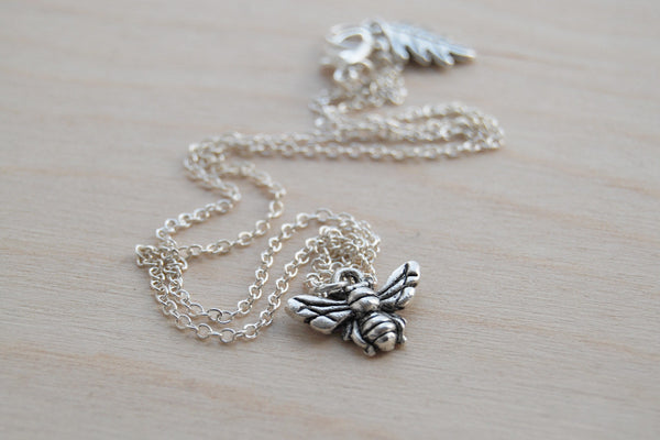Teeny Tiny Silver Bee Charm Necklace | Cute Honey Bee Charm Necklace | Dainty Bee Necklace - Enchanted Leaves - Nature Jewelry - Unique Handmade Gifts